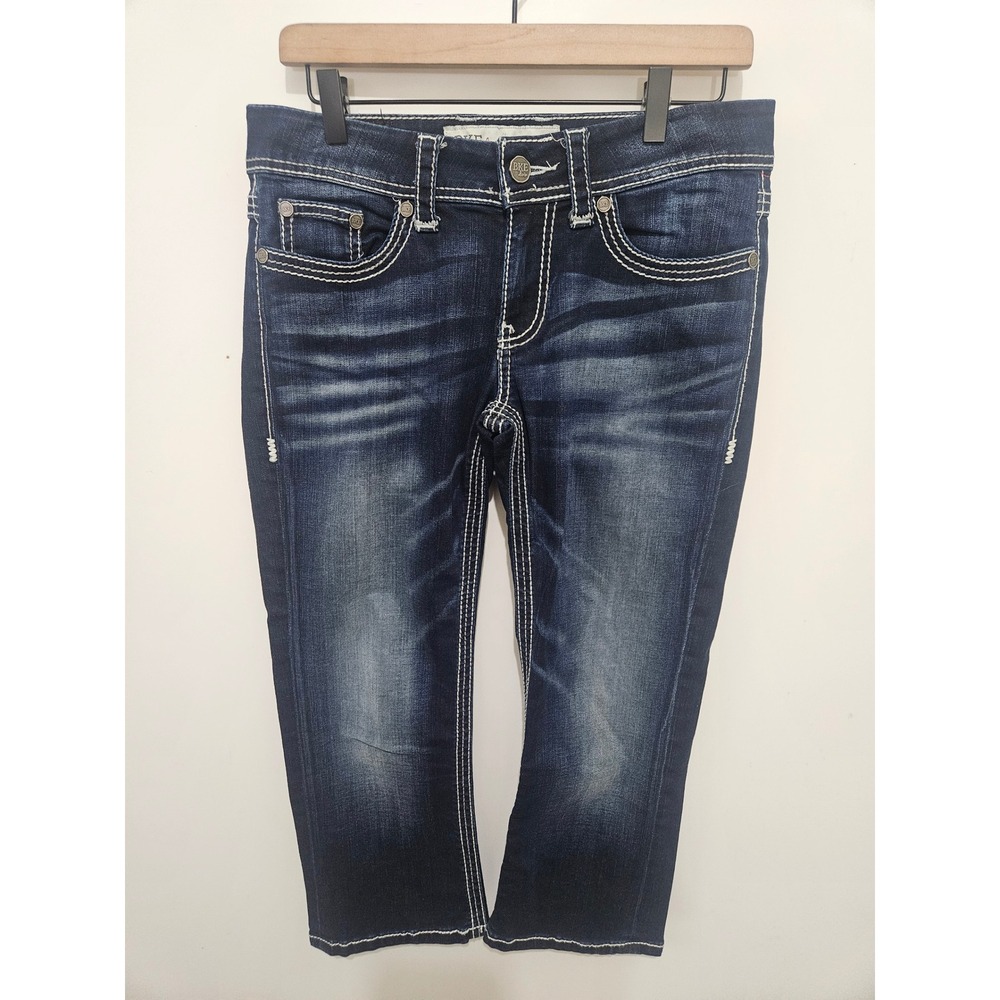 BKE Denim Culture Capri Jeans Dark‎ Wash White Contrast Stitch Size 28